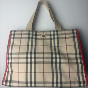 Burberry Checkered Tote in Beige and Red